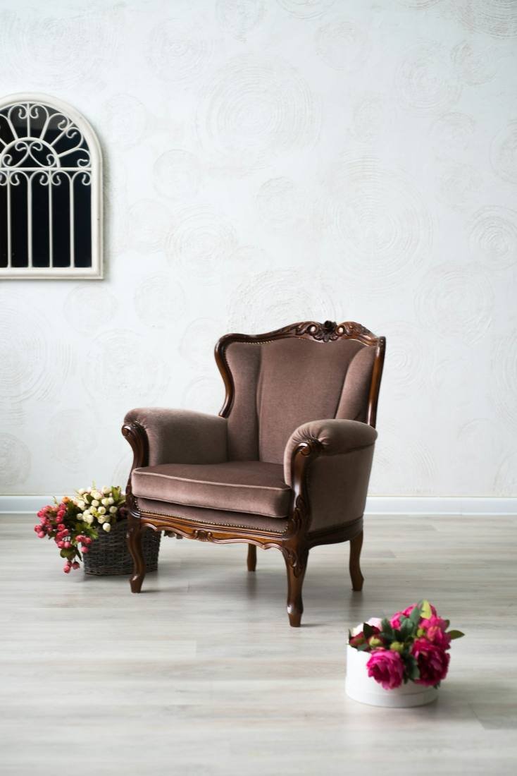 Fauteuil en cuir dans un salon elegant, cadre des soins a domicile